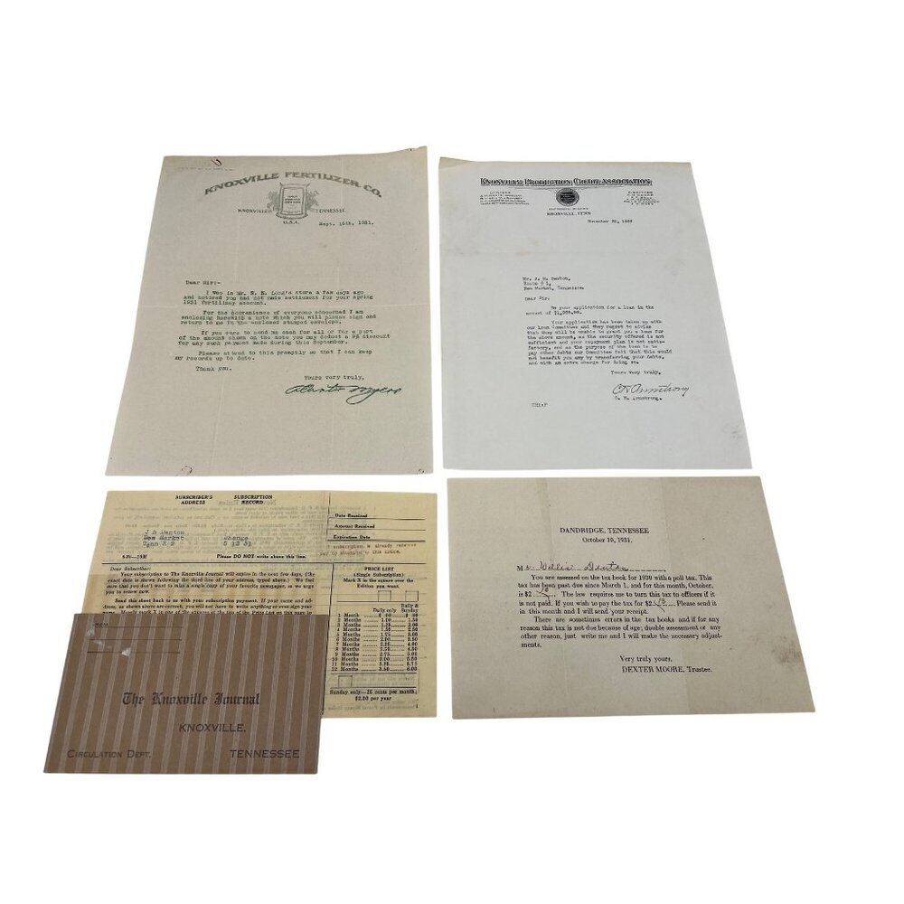 1930s Knoxville TN Ephemera Lot Dandridge Tax, Fertilizer, Credit Association
